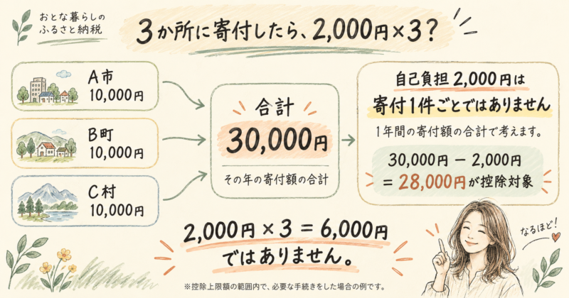 3か所に寄付した時の自己負担も2000円