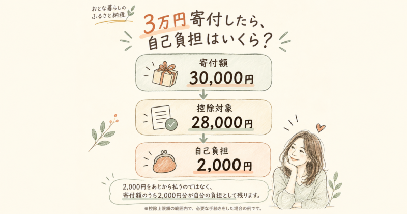 3万円寄付した場合の自己負担2000円について